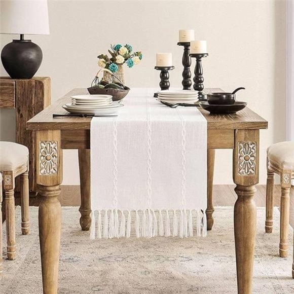 Farmhouse Table Runner,Rustic Table Runners 36Inches Long,Linen Boho TableRunner - Picture 8 of 8